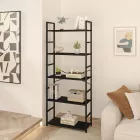 Fekete 5 szintes nyitott könyvespolc, tároló állvány fém lábakkal - 59x144cm Intenso