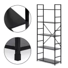 Fekete 5 szintes nyitott könyvespolc, tároló állvány fém lábakkal - 59x144cm Intenso