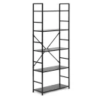 Fekete 5 szintes nyitott könyvespolc, tároló állvány fém lábakkal - 59x144cm Intenso