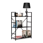 Fekete 3 szintes nyitott könyvespolc, tároló állvány fém lábakkal - 59x80cm Intenso