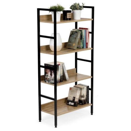 Nyitott könyvespolc, tároló állvány fém lábakkal - 4 szintes sonoma tölgy - 60x126cm Intenso