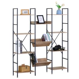 Nyitott könyvespolc virágtartó állvány fém lábakkal - Modern tölgy szín - 126x150cm Intenso Home