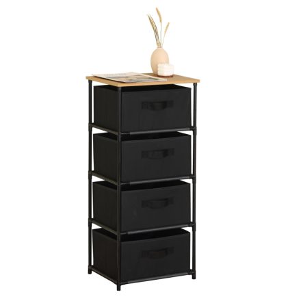 Komód 4db szövet fiókkal - Fekete acél váz - Vászonfiókos tároló - 40x90cm Intenso