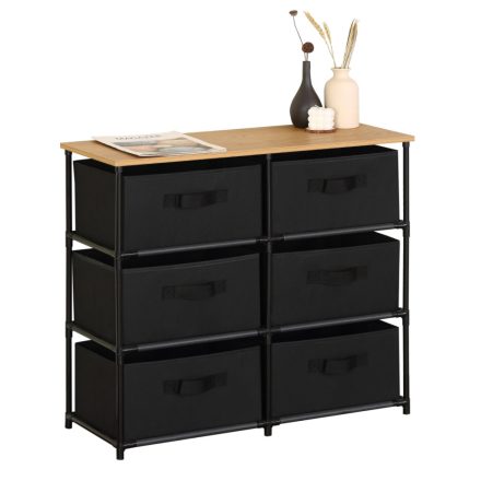 Komód 6db szövet fiókkal - Fekete acél váz - Vászonfiókos tároló - 76x68cm Intenso