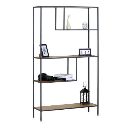 Nyitott könyvespolc, tároló állvány fém lábakkal - 5 szintes aranytölgy - 100x180cm Intenso
