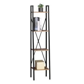 Nyitott döntött design könyvespolc, tároló állvány fém lábakkal - 4 szintes sonoma tölgy - 34x148cm Intenso Home