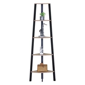 5 szintes sarokpolc könyvespolc, virágtartó állvány fém lábakkal modern tölgy színben- 37x160cm Intenso Home