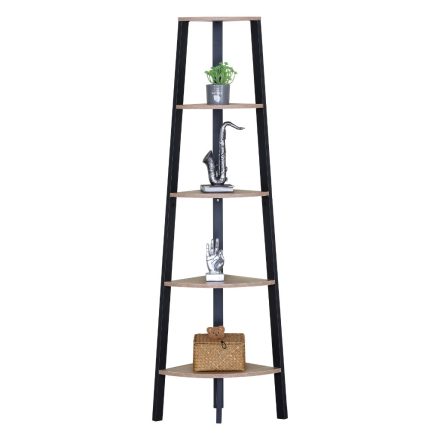5 szintes sarokpolc könyvespolc, virágtartó állvány fém lábakkal modern tölgy színben- 37x160cm Intenso Home