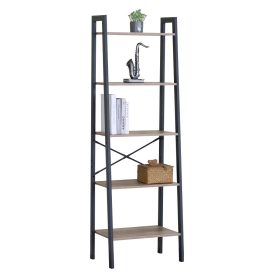 Nyitott döntött design könyvespolc, tároló állvány fém lábakkal - 5 szintes modern tölgy - 56x172cm Intenso Home