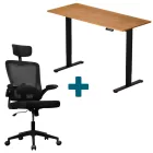 LVN System Lite elektromos asztal + forgószék szett - Tölgy-fekete 140x60cm elektromosan állítható magasságú íróasztal - Fekete forgószék