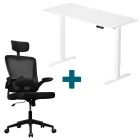 LVN System Lite elektromos asztal + forgószék szett - Fehér 140x60cm elektromosan állítható magasságú íróasztal - Fehér forgószék