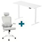 LVN System Lite elektromos asztal + forgószék szett - Fehér 140x60cm elektromosan állítható magasságú íróasztal - Fehér forgószék