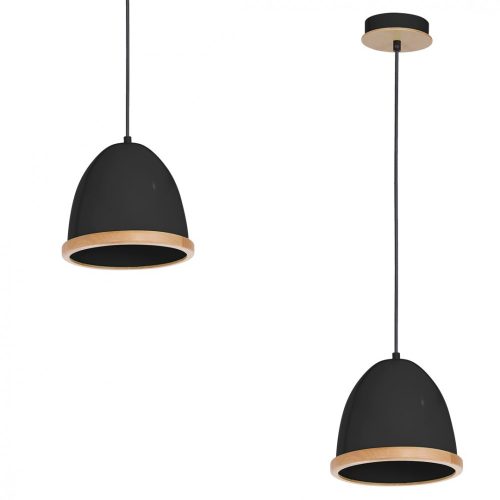 Milagro STUDIO állítható fekete modern függőlámpa valódi fa betéttel MLP8852 1xE27