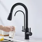 Welland Clearwater 3 utas / vízszűrős mosogató csaptelep - kihúzható zuhanyfej (fekete)