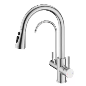   Welland Clearwater 3 utas / vízszűrős mosogató csaptelep - kihúzható zuhanyfej (inox)