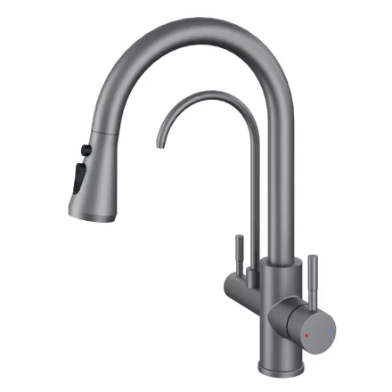 Welland Clearwater 3 utas / vízszűrős mosogató csaptelep - kihúzható zuhanyfej (gunmetal)