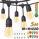 Kültéri fényfüzér kerti égősor girland 5m + 10db színes parti izzó | Sorolható IP44 E27