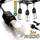 Kültéri lámpafüzér LED izzókkal - 5méter - 10db LED izzó - Kerti izzósor, girland, dekorációs világítás - IP44