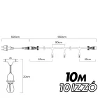 Kültéri fényfüzér kerti égősor girland 10m + 10db színes parti izzó - Sorolható IP44 E27