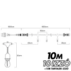 Kültéri lámpafüzér LED izzókkal - 10méter - 10db LED izzó - Kerti izzósor, girland, dekorációs világítás - IP44