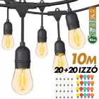 Kültéri fényfüzér kerti égősor girland 10m + 20db színes parti izzó - Sorolható IP44 E27