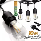 Kültéri lámpafüzér LED izzókkal - 10méter - 20db LED izzó - Kerti izzósor, girland, dekorációs világítás - IP44