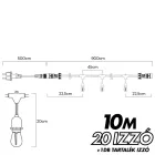 Kültéri lámpafüzér LED izzókkal - 10méter - 20db LED izzó - Kerti izzósor, girland, dekorációs világítás - IP44