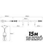 Kültéri fényfüzér kerti égősor girland 15m + 15db színes parti izzó - Sorolható IP44 E27