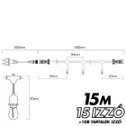 Kültéri lámpafüzér LED izzókkal - 15méter - 15db LED izzó - Kerti izzósor, girland, dekorációs világítás - IP44