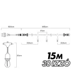 Kültéri fényfüzér kerti égősor girland 15m - 30db izzó + távirányító | Sorolható IP44 E27