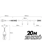 Kültéri fényfüzér kerti égősor girland 20m + 20db színes parti izzó - Sorolható IP44 E27