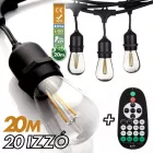 Kültéri fényfüzér kerti égősor girland 20m - 20db izzó + távirányító | Sorolható IP44 E27